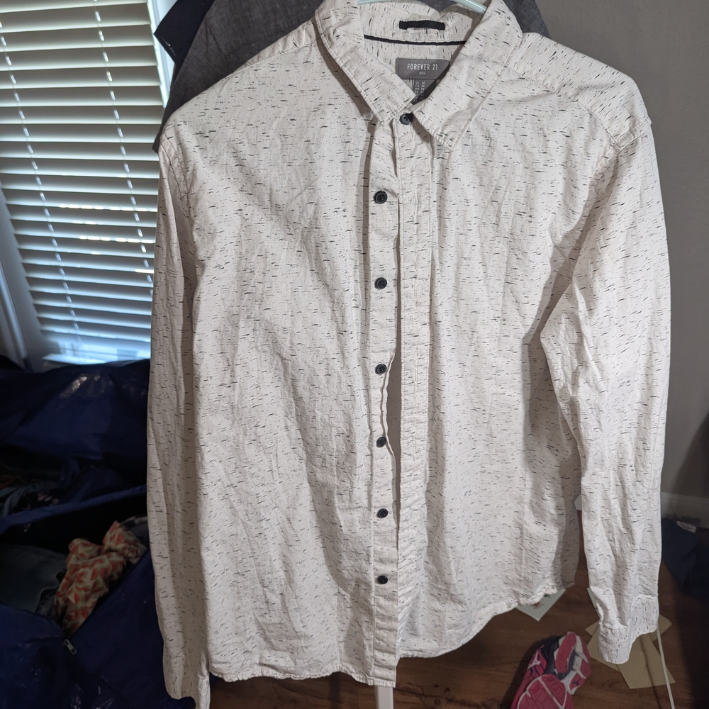 Forever 21 White Speckled Button Down Shirt